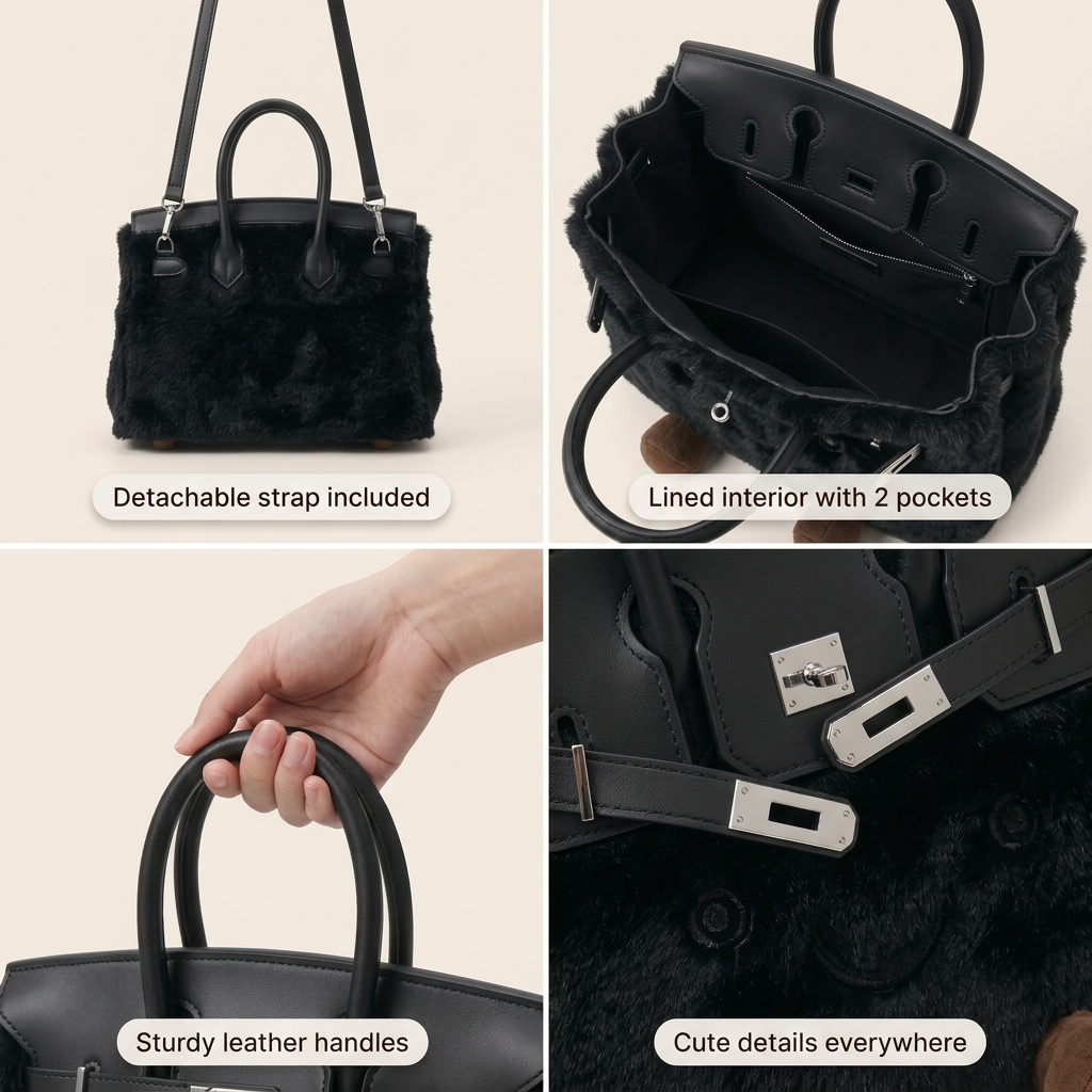 Fluffy Fox Black-Jellycat Mini brikin Bag