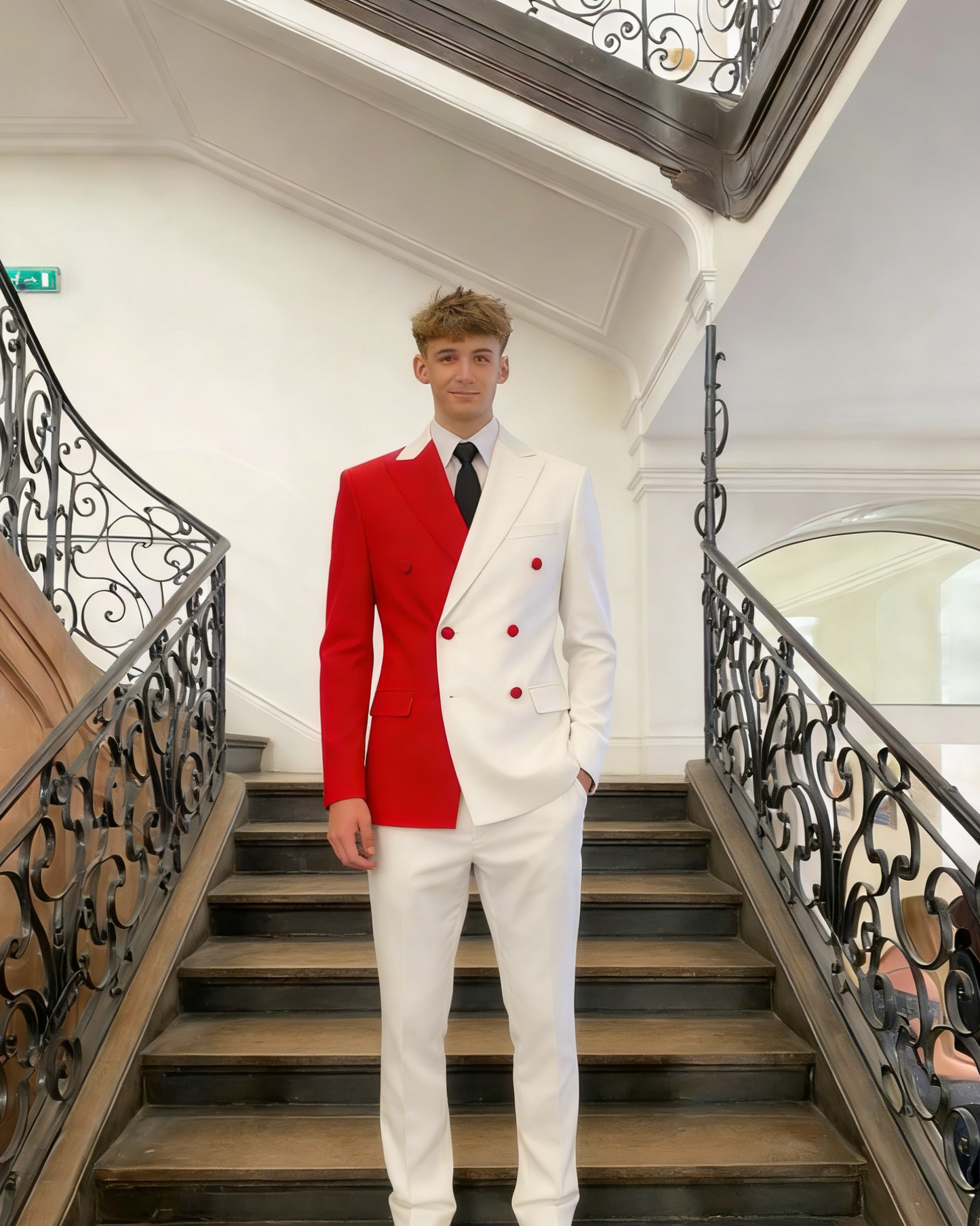 Men Red White 2-Piece Peaked Lapel Double Breasted Prom Suits