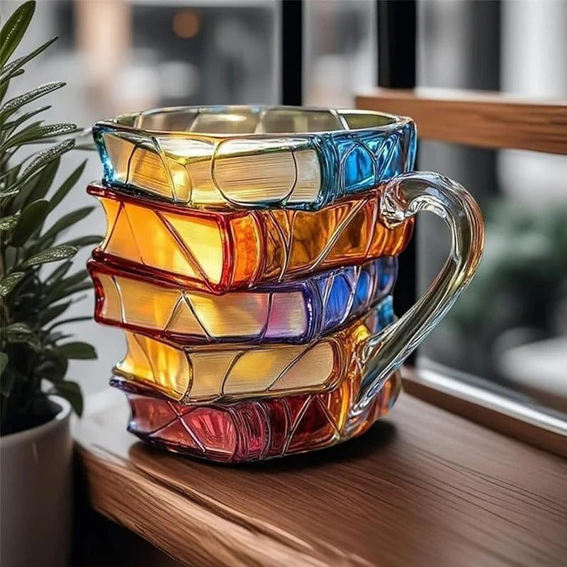 3D Painted Book Mug for Hot or Cold Brews Unique Design Library Coffee Mug