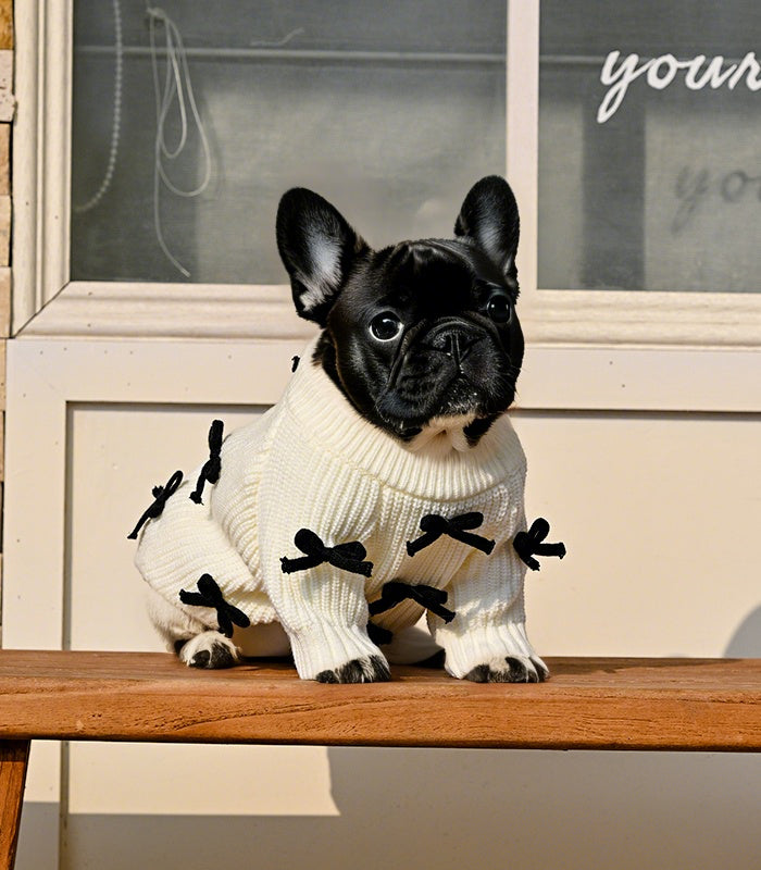 Black Bow-3D Motif Pet Sweater