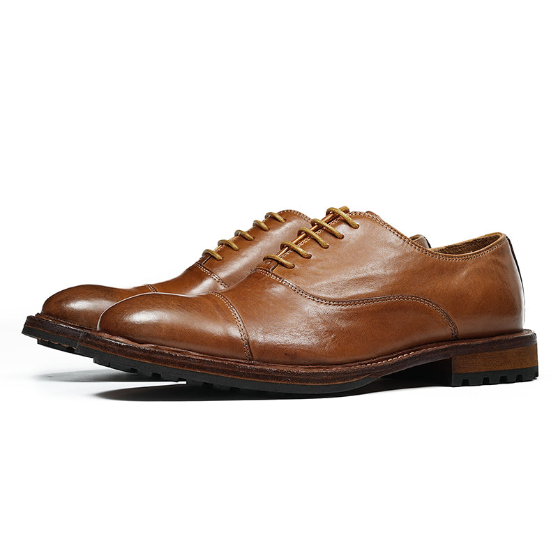 Classic Men's Oxford Shoes Stitching On The Toe Cap: Horsehide Leather and Goodyear Welted
