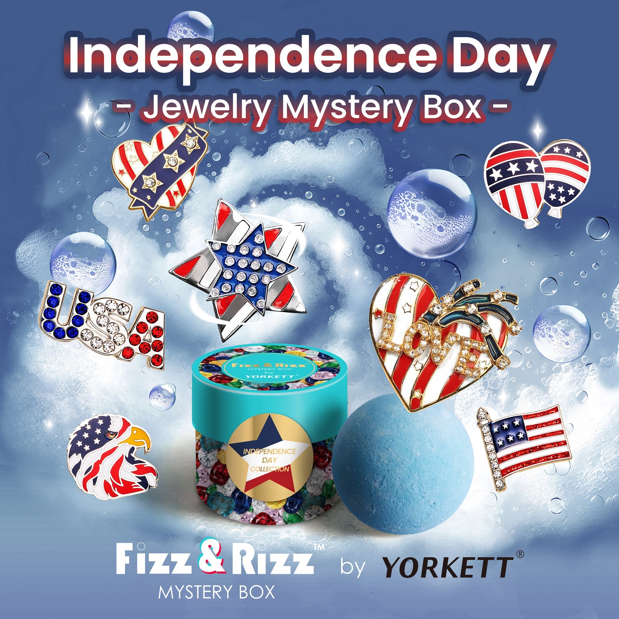 Fizz & Rizz by Yorkett Independence Day Theme Brooch Jewelry Mystery Box