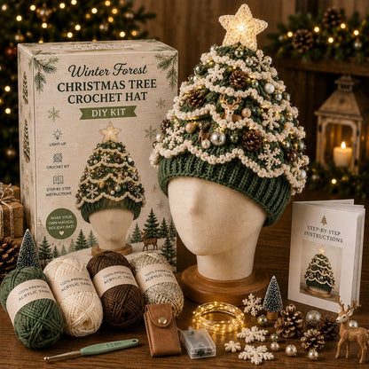 Light-Up Christmas Tree Crochet Hat DIY Kit