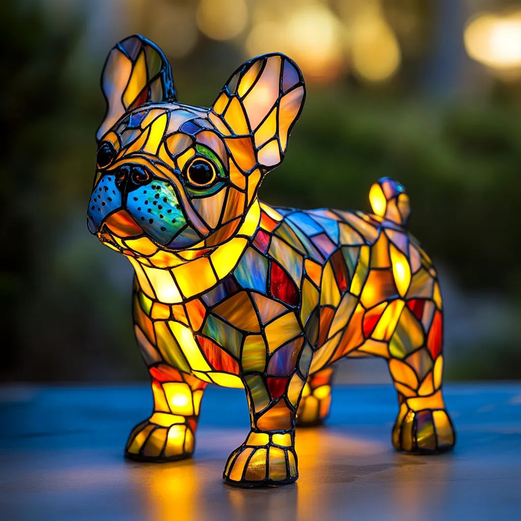 Handmade Stained Glass Dog Lamp | Light for Dog Lovers