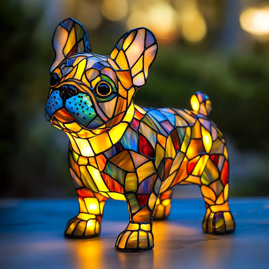 Handmade Stained Glass Dog Lamp | Light for Dog Lovers