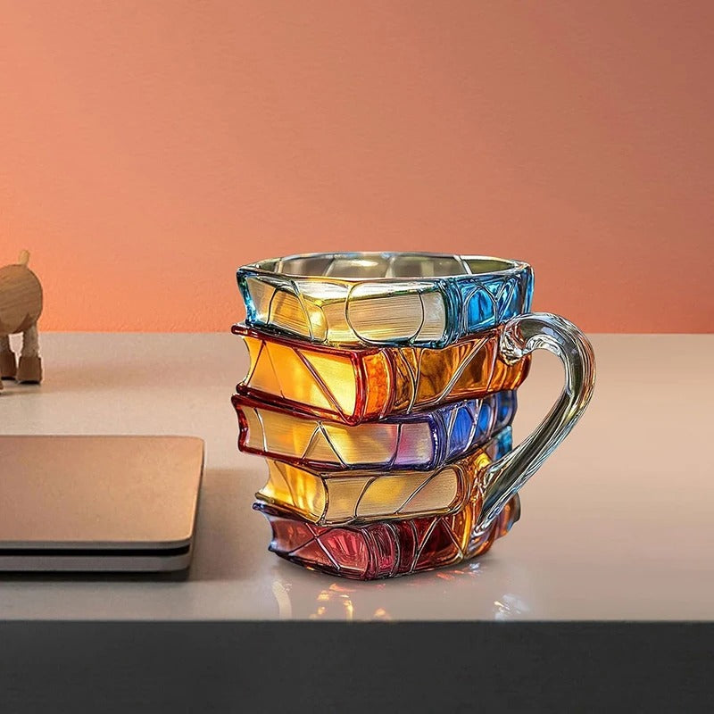 3D Painted Book Mug for Hot or Cold Brews Unique Design Library Coffee Mug