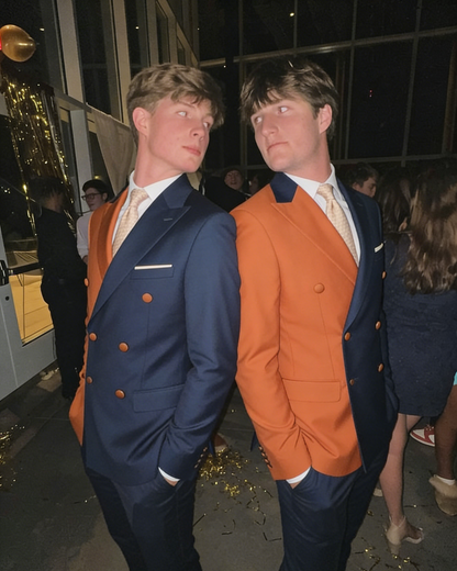 Men Orange & Blue 2-Piece Peaked Lapel Double Breasted Prom Suit