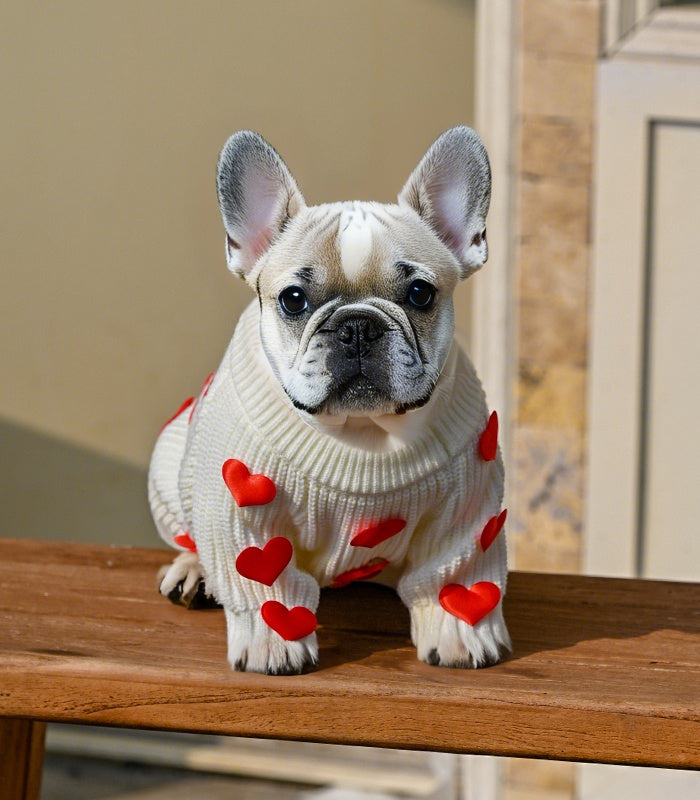 Cream Heart-3D Motif Pet Sweater