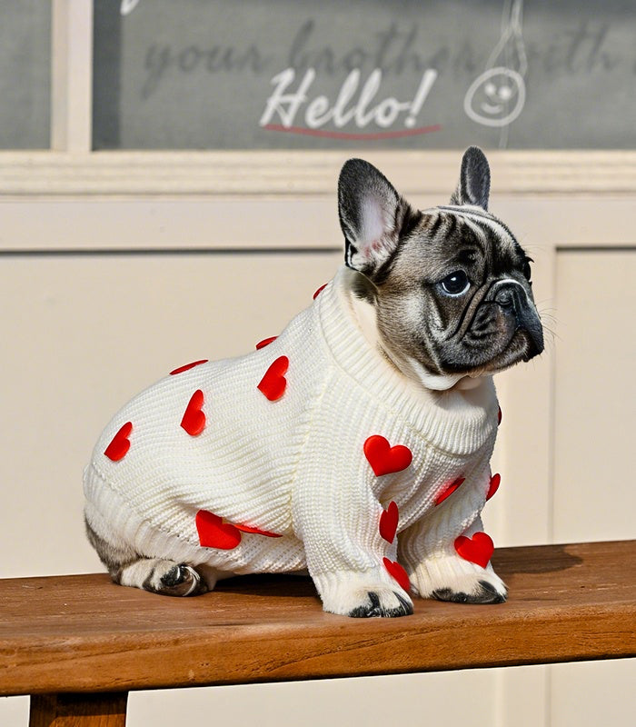 Cream Heart-3D Motif Pet Sweater