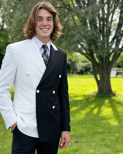 Men White & Black 2-Piece Peaked Lapel Double Breasted prom Suit