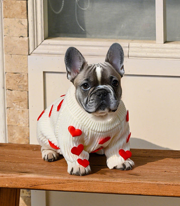 Cream Heart-3D Motif Pet Sweater