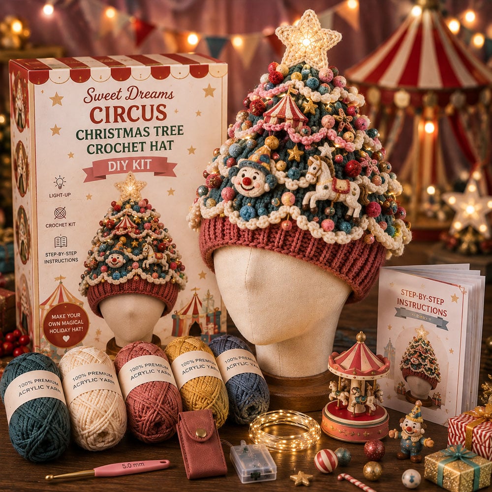 Light-Up Christmas Tree Crochet Hat DIY Kit