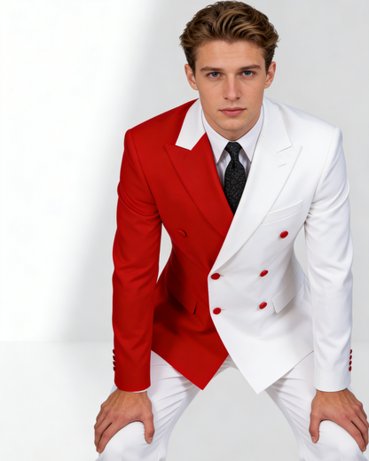 Men Red White 2-Piece Peaked Lapel Double Breasted Prom Suits