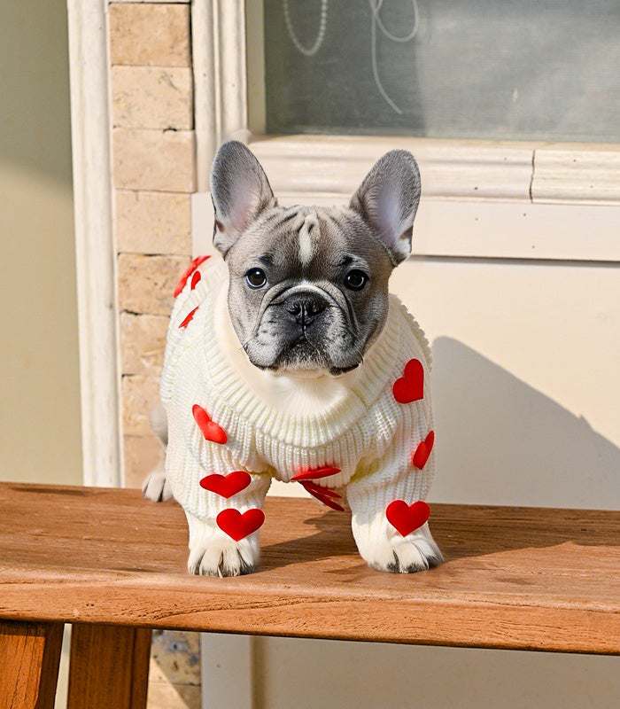 Cream Heart-3D Motif Pet Sweater