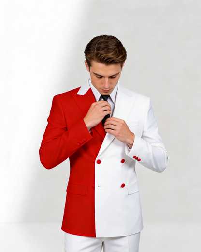 Men Red White 2-Piece Peaked Lapel Double Breasted Prom Suits