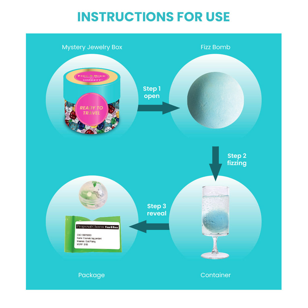 Fizz & Rizz Mystery Jewelry Box Travel Themed Charm Set with Necklace & Bracelet