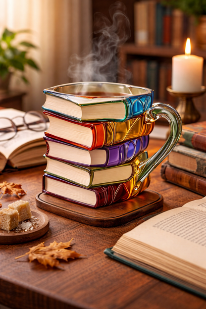 3D Painted Book Mug for Hot or Cold Brews Unique Design Library Coffee Mug