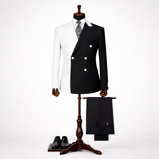 Men White & Black 2-Piece Peaked Lapel Double Breasted prom Suit
