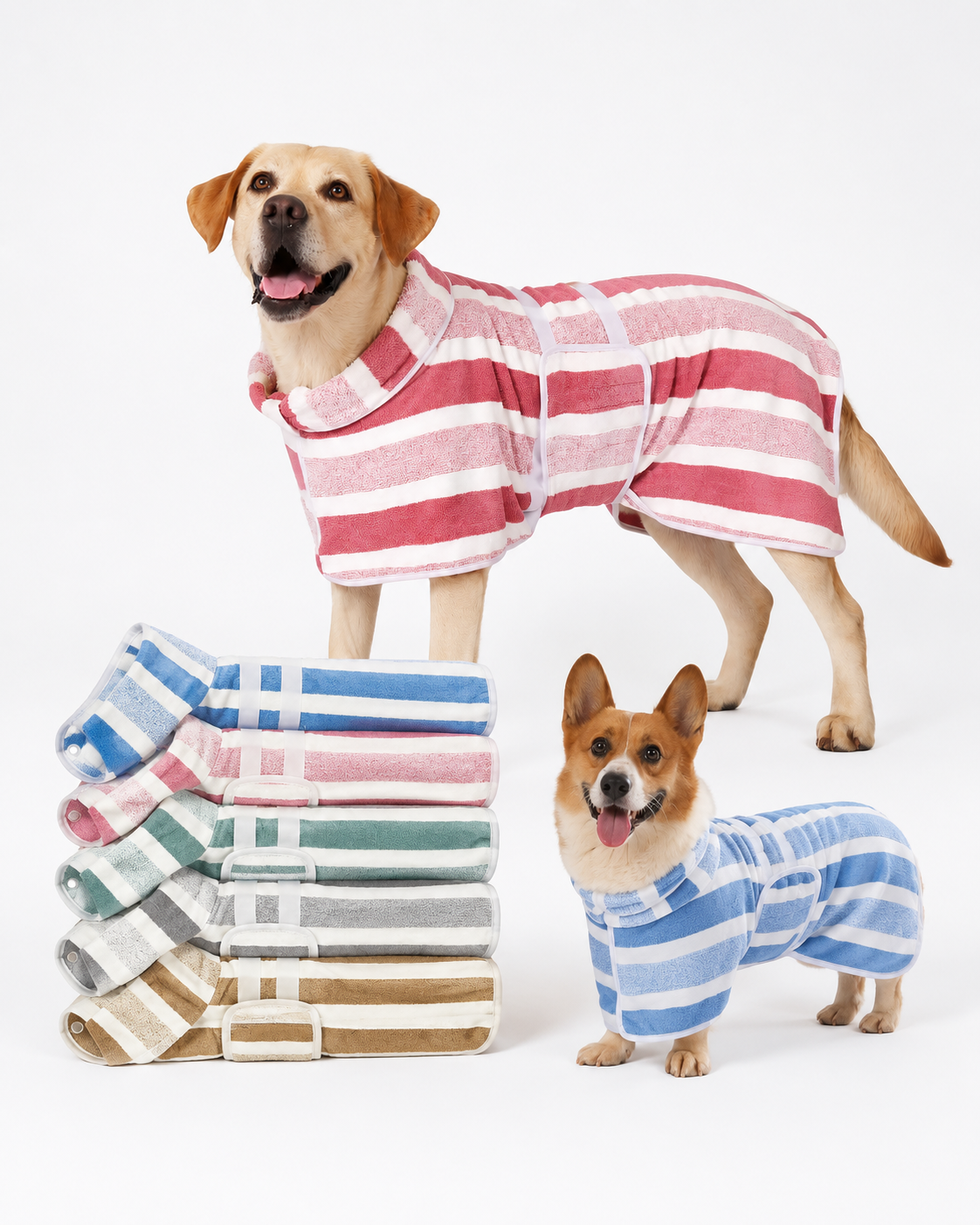 Quick Dry Dog Bathrobe With Striped Design And Adjustable Strap