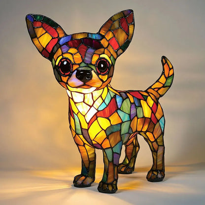 Handmade Stained Glass Dog Lamp | Light for Dog Lovers