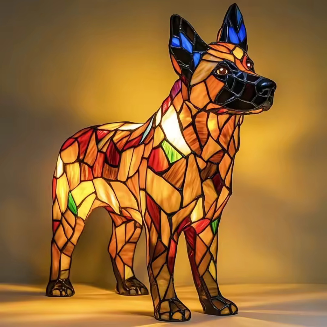 Handmade Stained Glass Dog Lamp | Light for Dog Lovers