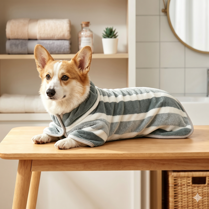 Quick Dry Dog Bathrobe With Striped Design And Adjustable Strap