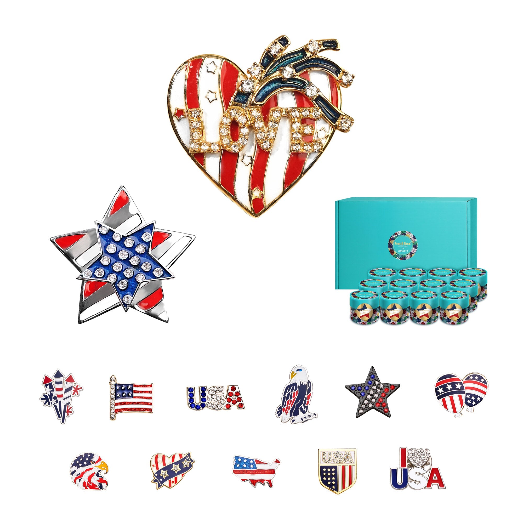 Fizz & Rizz by Yorkett Independence Day Theme Brooch Jewelry Mystery Box