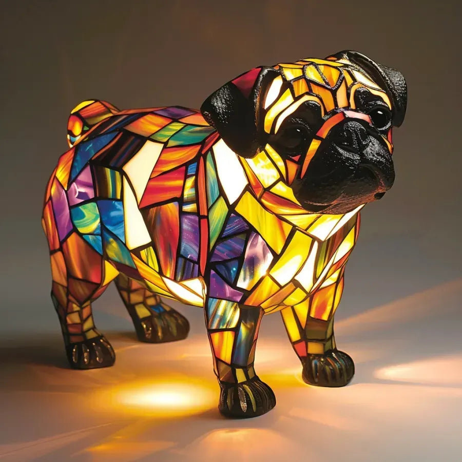 Handmade Stained Glass Dog Lamp | Light for Dog Lovers