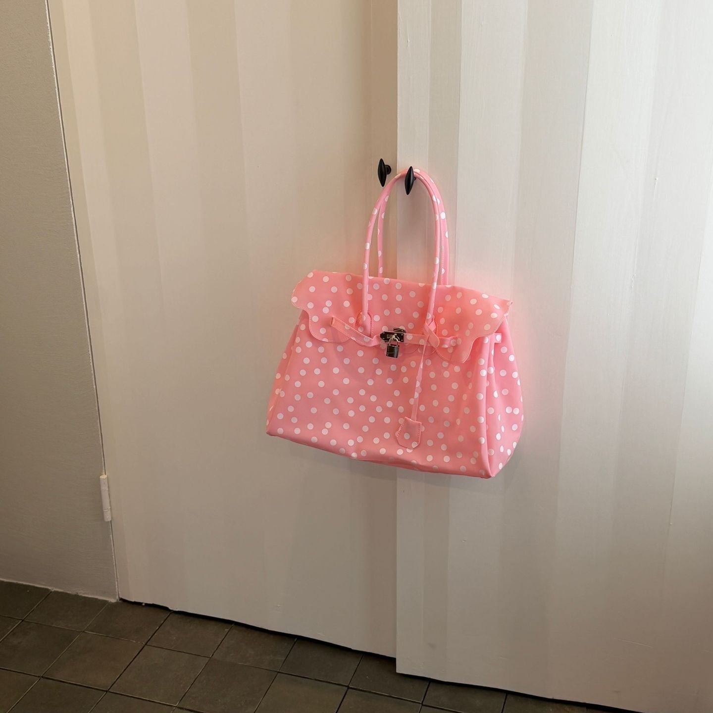Pink White Polka Dot TPU Jelly Tote Bag jellyfirkin bag