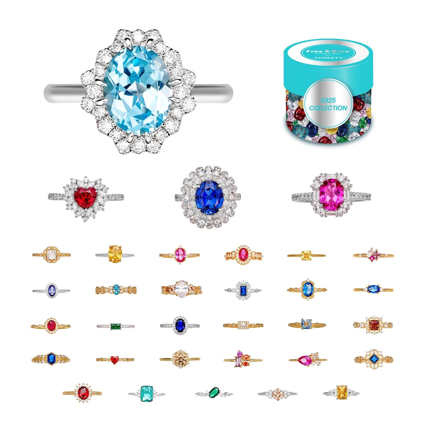 Fizz & Rizz by Yorkett Sterling Silver Sized Ring Mystery Box