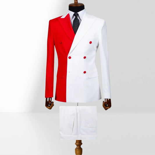 Men Red White 2-Piece Peaked Lapel Double Breasted Prom Suits