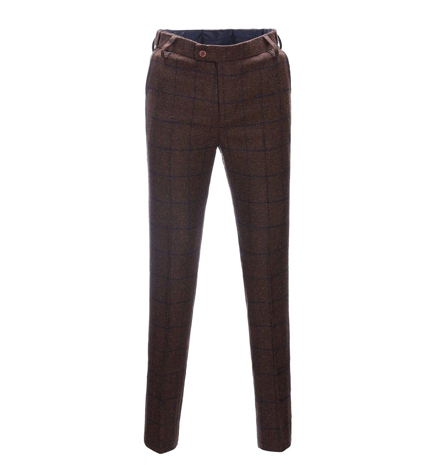 Men's Suit Pants Coffee Tweed Plaid Pleat-Front Trousers