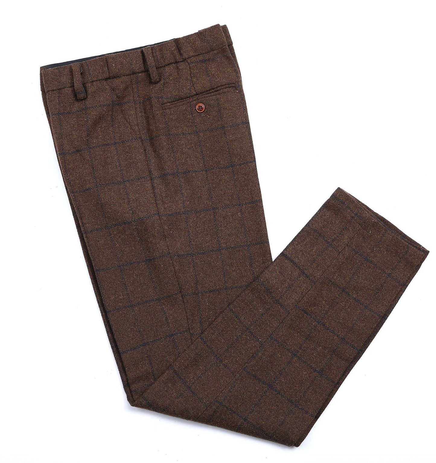 Men's Suit Pants Coffee Tweed Plaid Pleat-Front Trousers