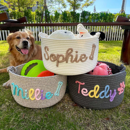 Personalized Dog Toy Basket, Custom Name Basket, Pet Toy Storage, Rope Cotton Basket Gift, Pet Toy Basket, Pet Name Gift, Custom Toy Storage