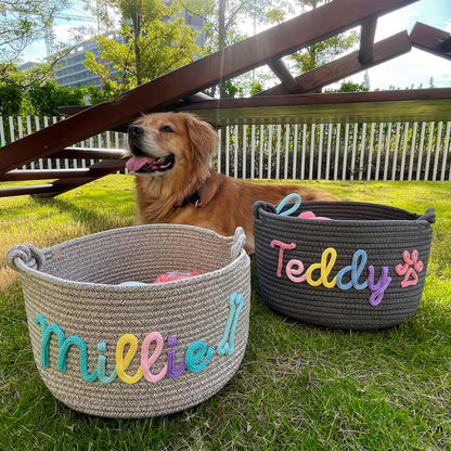 Personalized Dog Toy Basket, Custom Name Basket, Pet Toy Storage, Rope Cotton Basket Gift, Pet Toy Basket, Pet Name Gift, Custom Toy Storage