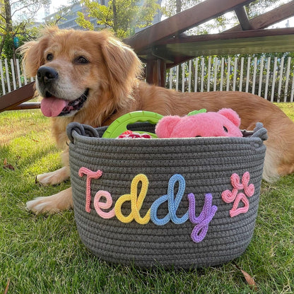 Personalized Dog Toy Basket, Custom Name Basket, Pet Toy Storage, Rope Cotton Basket Gift, Pet Toy Basket, Pet Name Gift, Custom Toy Storage