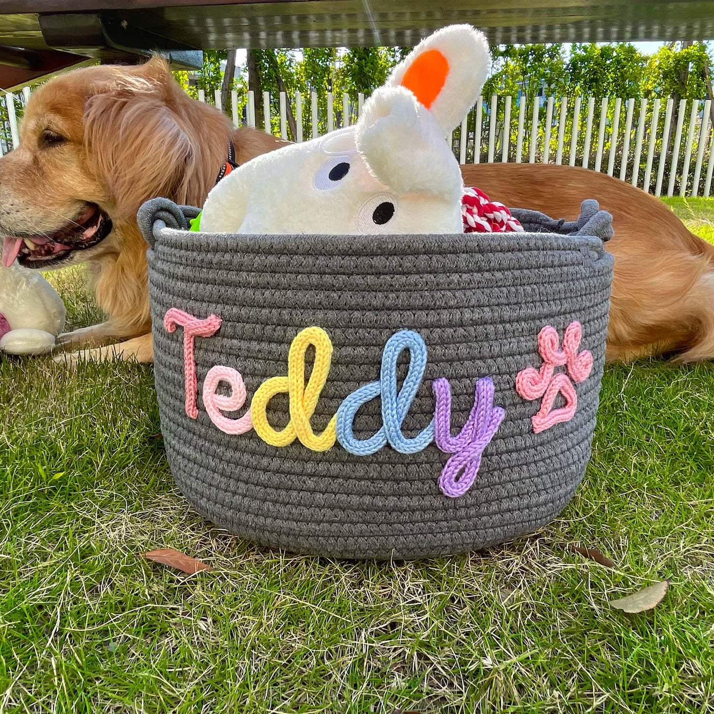 Personalized Dog Toy Basket, Custom Name Basket, Pet Toy Storage, Rope Cotton Basket Gift, Pet Toy Basket, Pet Name Gift, Custom Toy Storage