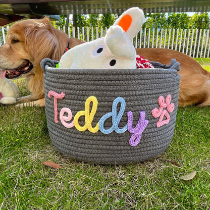 Personalized Dog Toy Basket, Custom Name Basket, Pet Toy Storage, Rope Cotton Basket Gift, Pet Toy Basket, Pet Name Gift, Custom Toy Storage