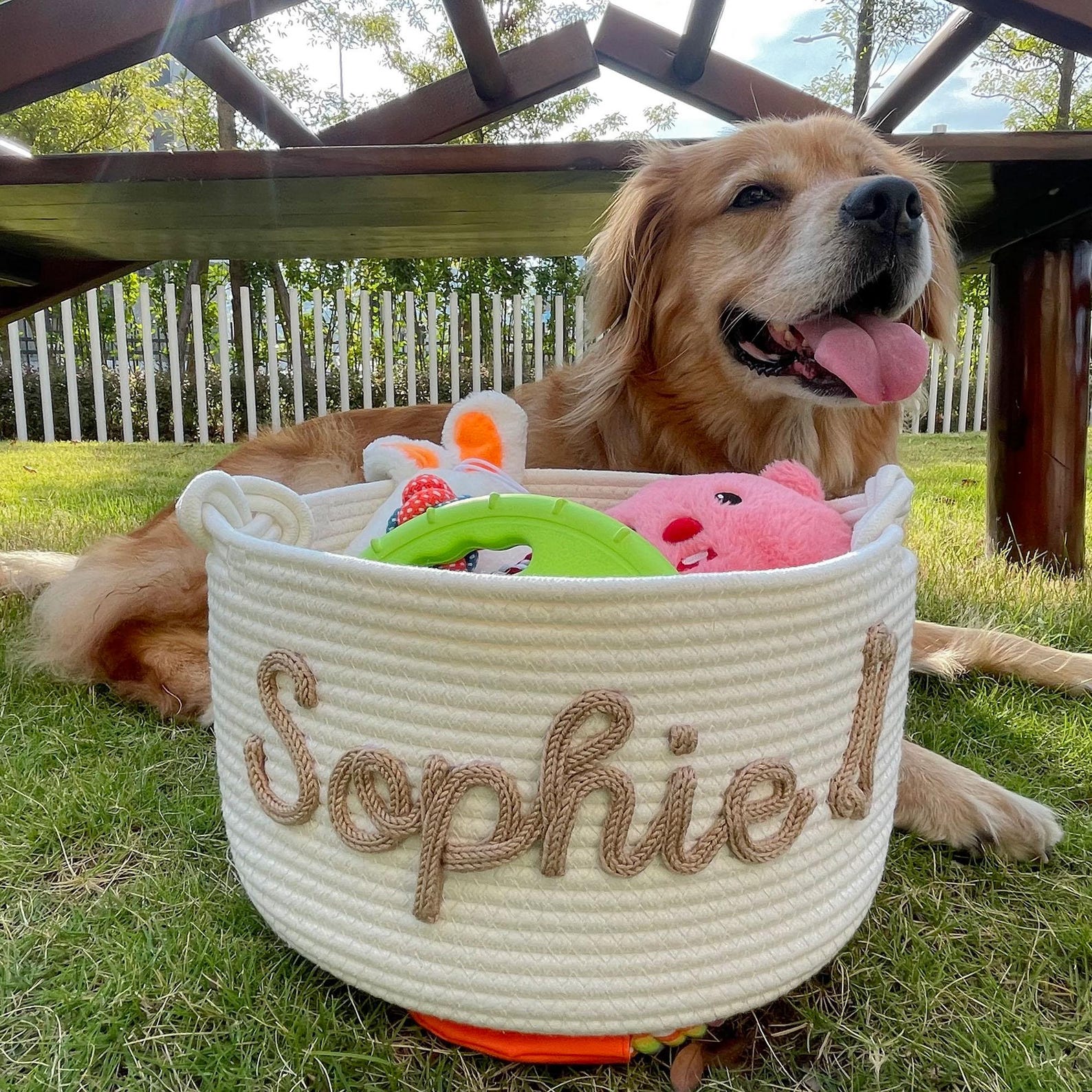 Personalized Dog Toy Basket, Custom Name Basket, Pet Toy Storage, Rope Cotton Basket Gift, Pet Toy Basket, Pet Name Gift, Custom Toy Storage