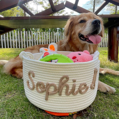Personalized Dog Toy Basket, Custom Name Basket, Pet Toy Storage, Rope Cotton Basket Gift, Pet Toy Basket, Pet Name Gift, Custom Toy Storage