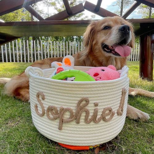 Personalized Dog Toy Basket, Custom Name Basket, Pet Toy Storage, Rope Cotton Basket Gift, Pet Toy Basket, Pet Name Gift, Custom Toy Storage