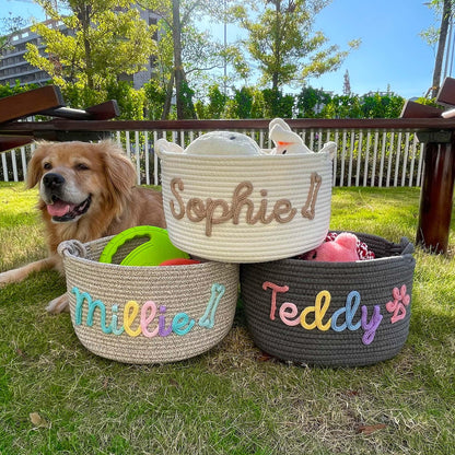 Personalized Dog Toy Basket, Custom Name Basket, Pet Toy Storage, Rope Cotton Basket Gift, Pet Toy Basket, Pet Name Gift, Custom Toy Storage