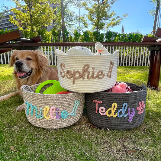 Personalized Dog Toy Basket, Custom Name Basket, Pet Toy Storage, Rope Cotton Basket Gift, Pet Toy Basket, Pet Name Gift, Custom Toy Storage