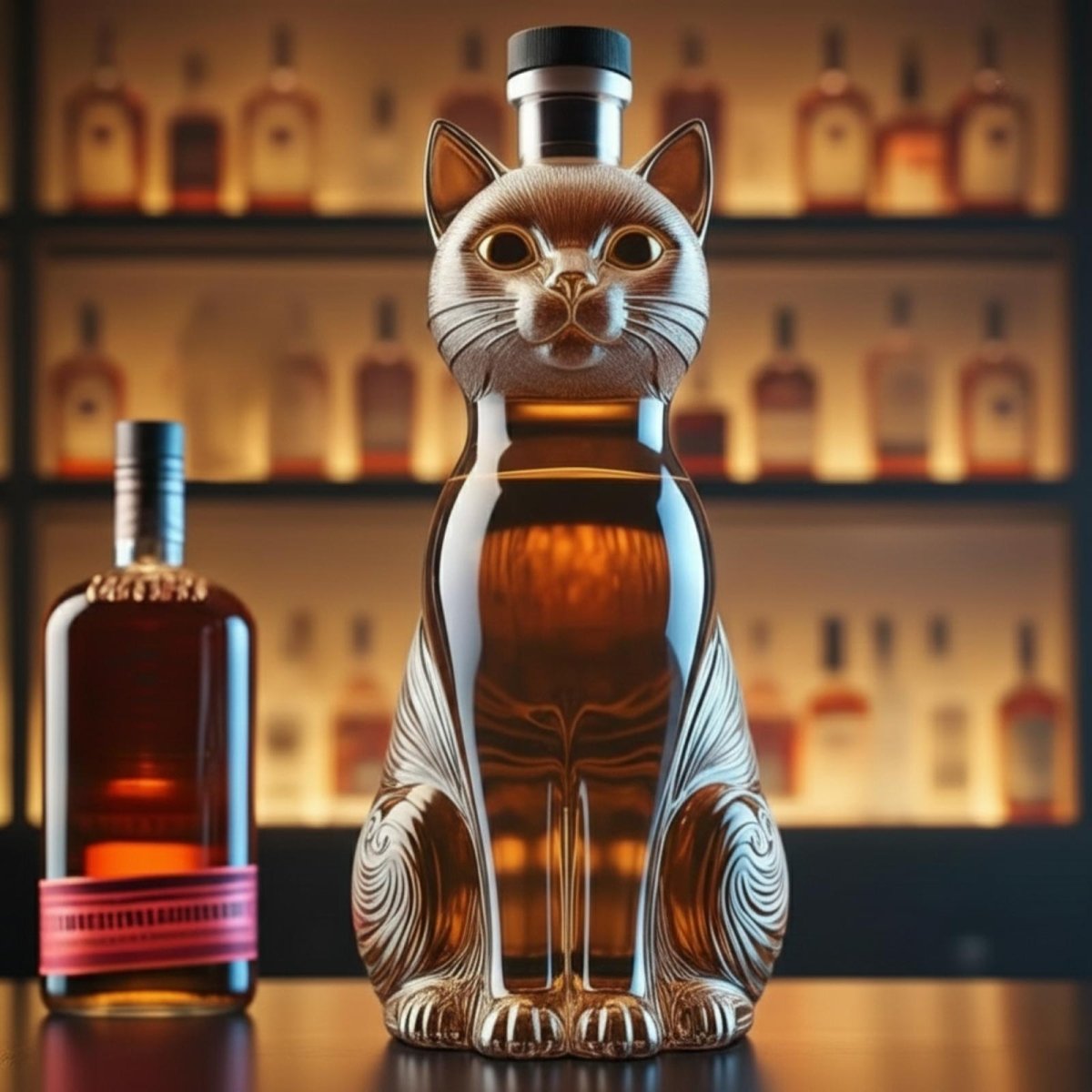 Fancy Cat Whiskey Bourbon Decanter Bottle