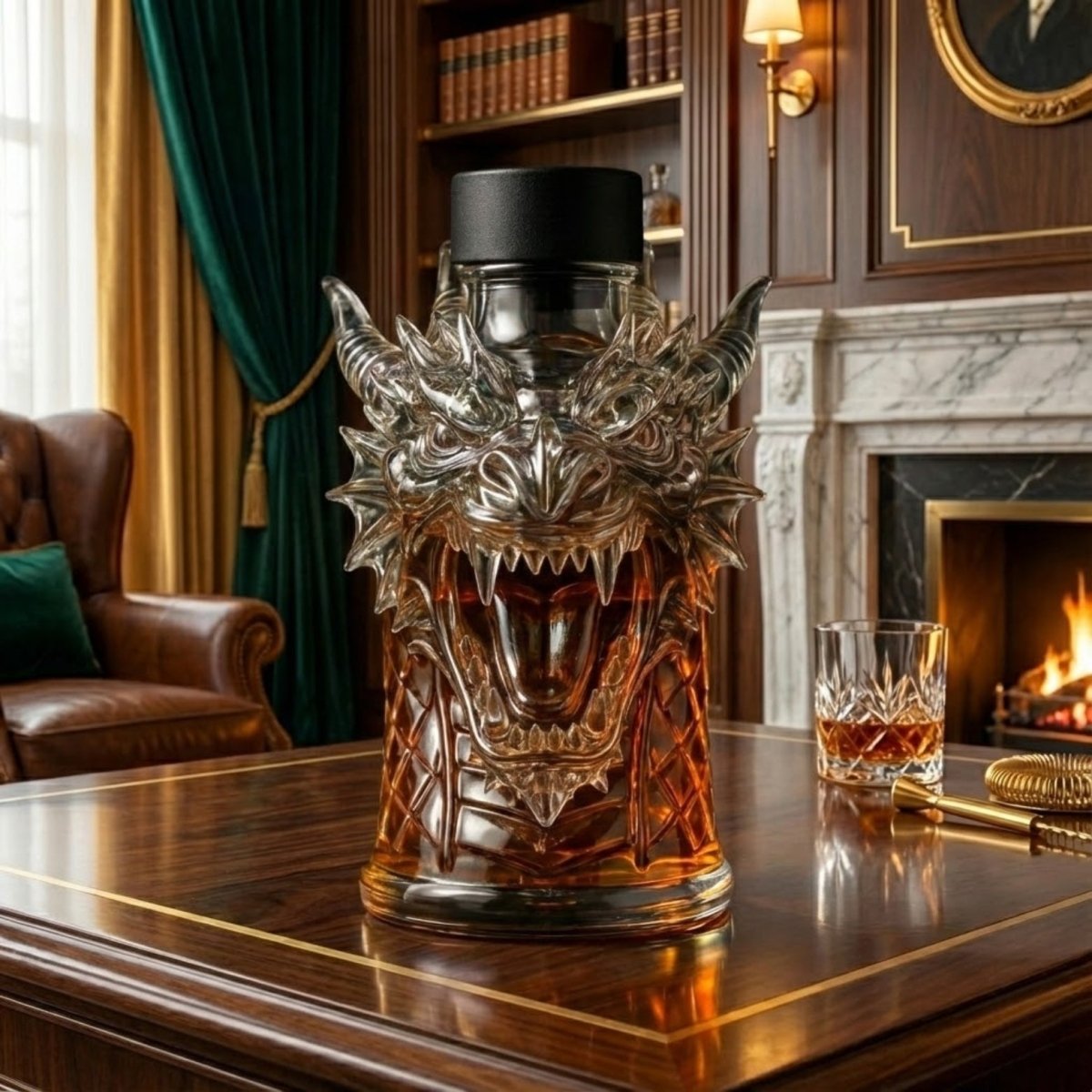 Premium Dragon Whiskey Decanter | Hand-Blown Crystal Glass Liquor Dispenser for Bourbon, Scotch & Spirits | Unique Home Bar Gift