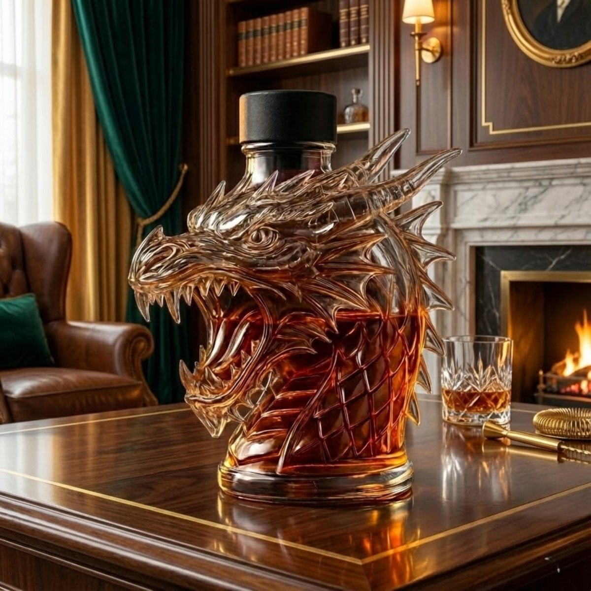 Premium Dragon Whiskey Decanter | Hand-Blown Crystal Glass Liquor Dispenser for Bourbon, Scotch & Spirits | Unique Home Bar Gift