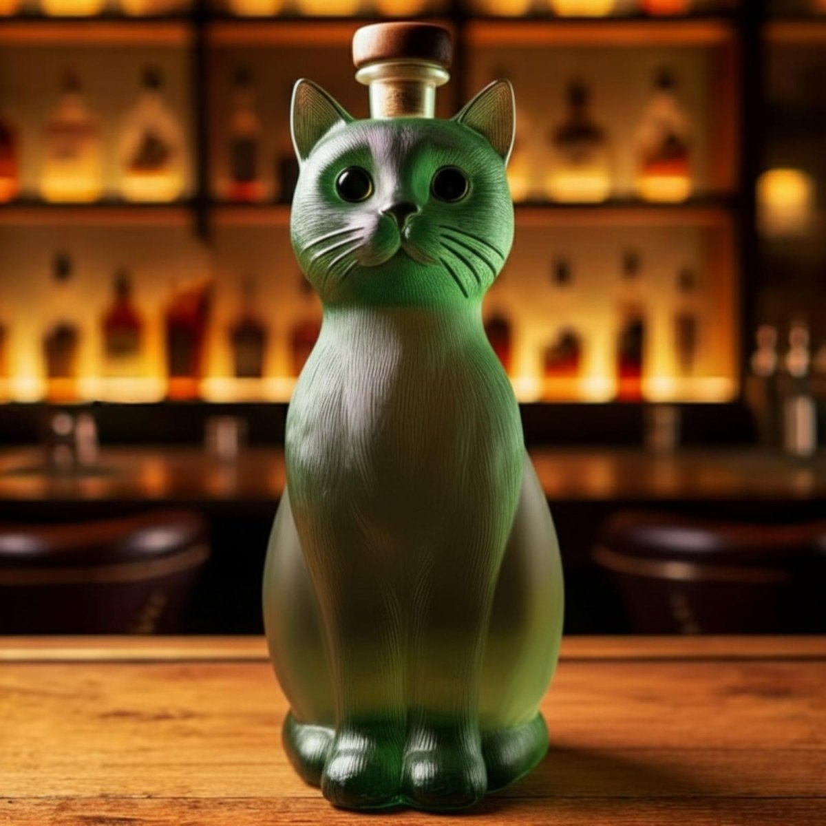 Green Cat Whiskey Bourbon Decanter Bottle