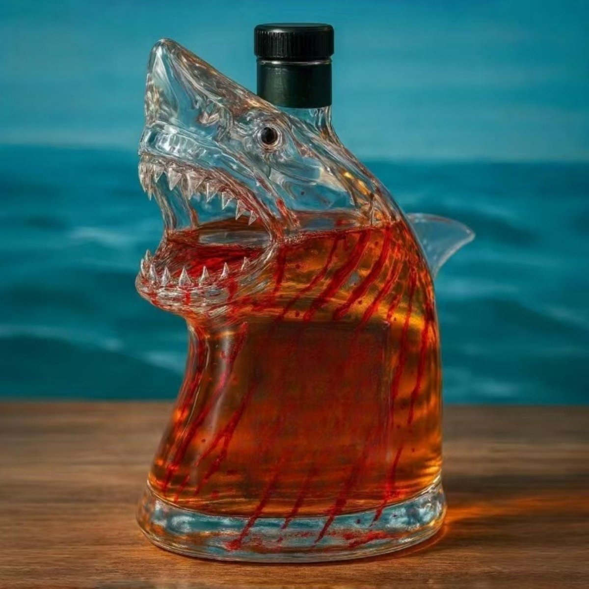 Shark Whiskey Bourbon Decanter Bottle