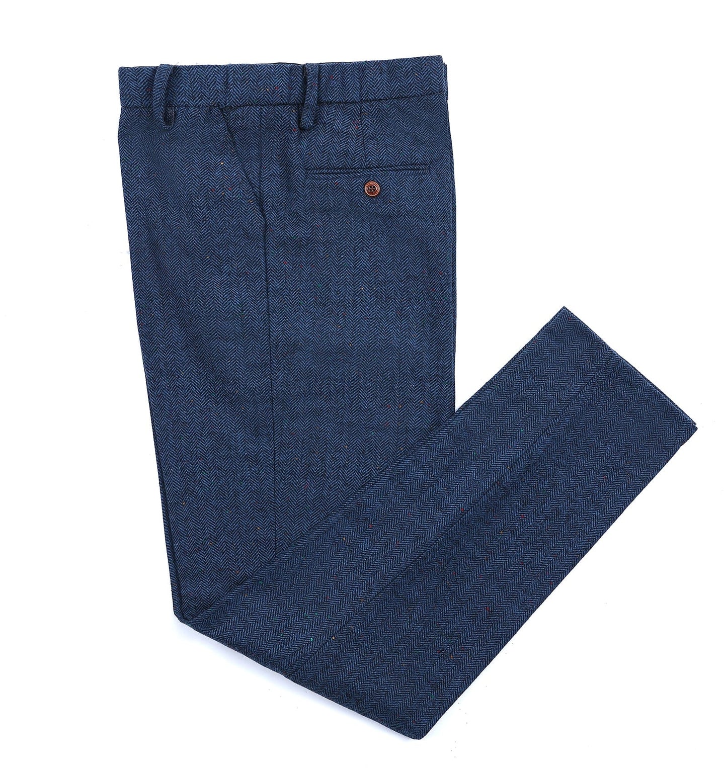 Men's Casual Suit Pants Royal Blue Herringbone Pleat-Front Trousers