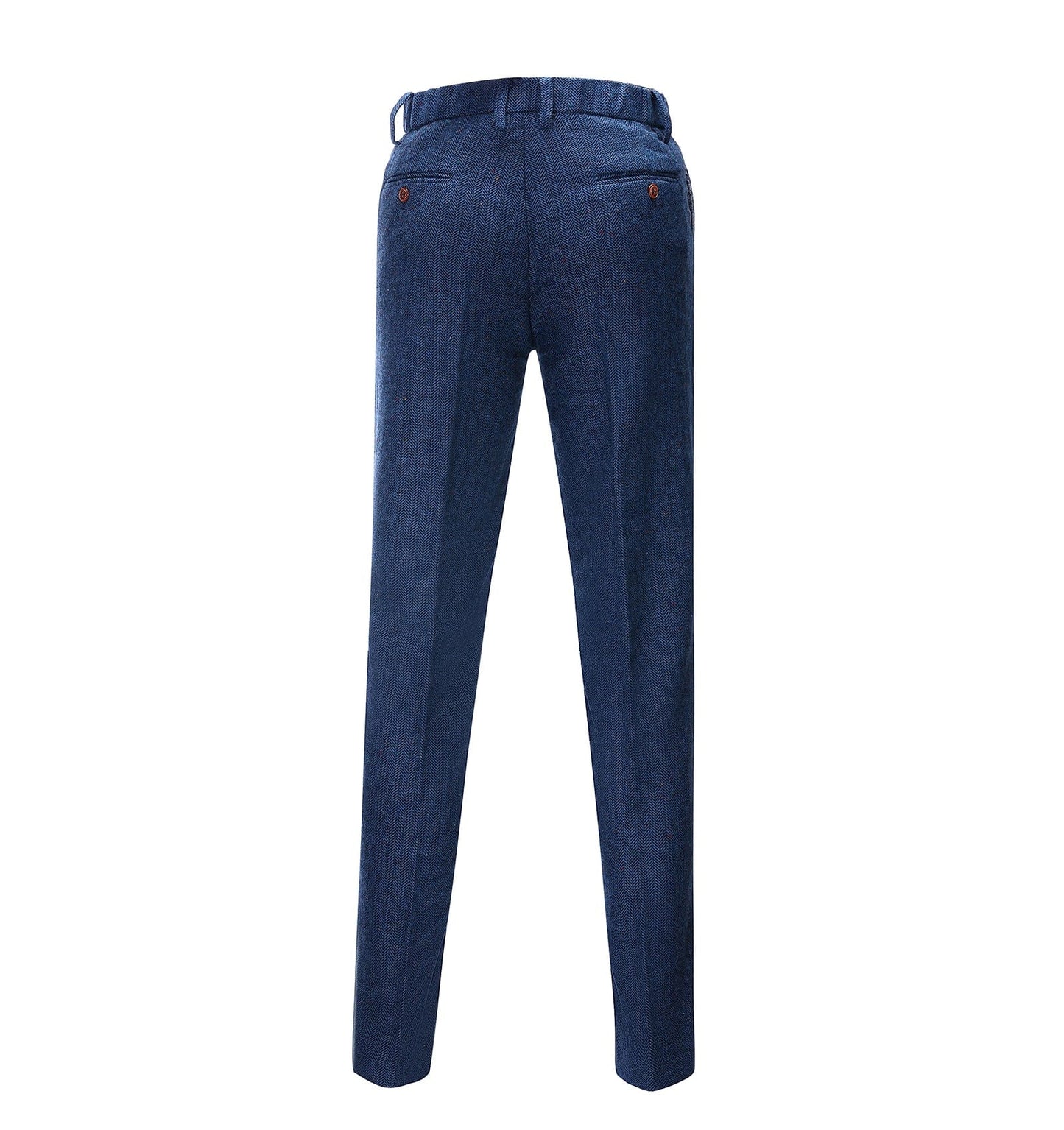 Men's Casual Suit Pants Royal Blue Herringbone Pleat-Front Trousers